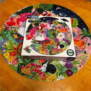 Eeboo 500-Piece Round Floral Animal Jigsaw Puzzle